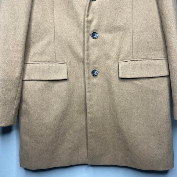Banana Republic Men's Chesterfield Coat Sz L Camel Wool Blend Topcoat 3-Button - Picture 5 of 16
